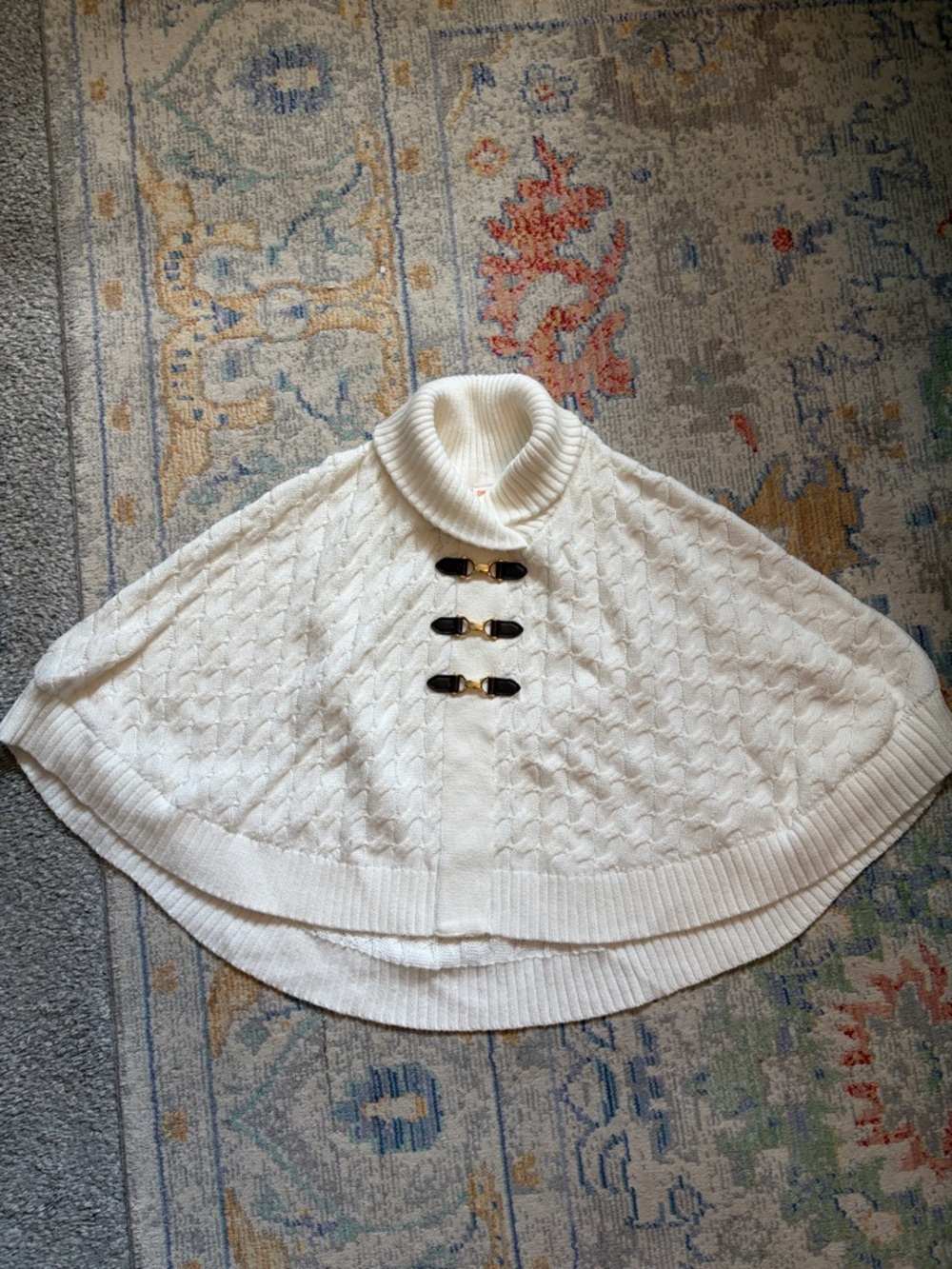 Gymboree Cream Cable-Knit Poncho with Black-and-Gold Toggles